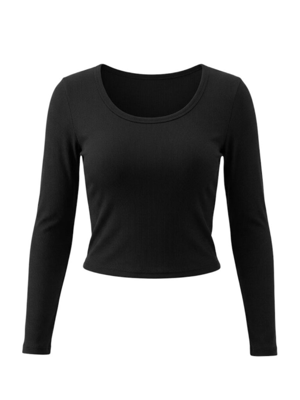Black Long Sleeve Crop Top Crewneck Athletic Fitted Size XS-S